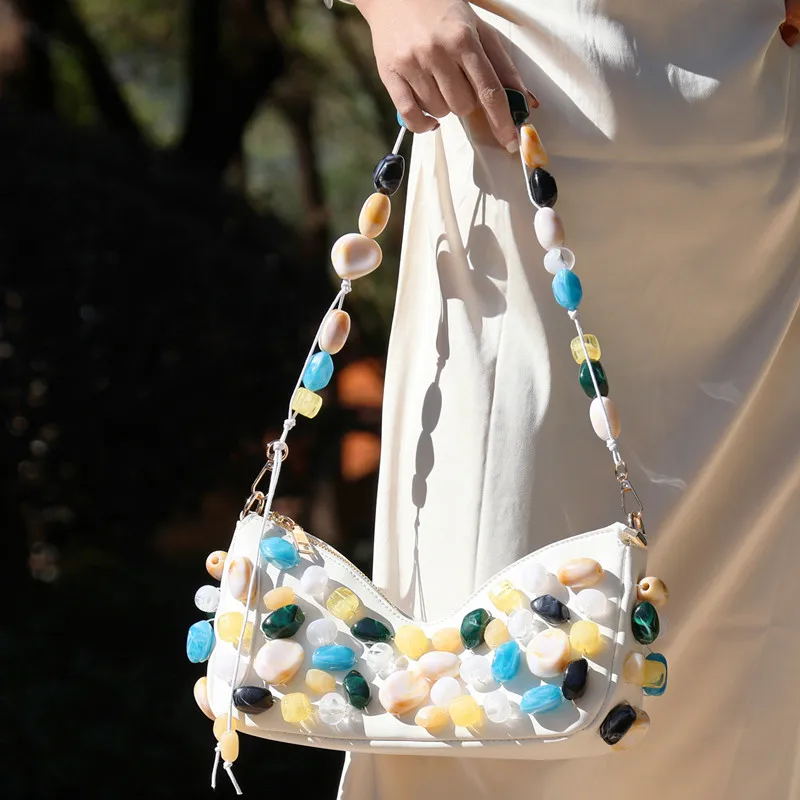 

New Fashion Personalized Colored Stone Handbags Luxury Designer Women Underarm Bag 2025 Brand Lady Square Tote Bag Shoulder Bag