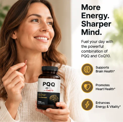 PQQ Capsules 40mg Per Serving with CoQ10, 2‑in‑1 Advanced Formula, Brain Cellular Nutritional Support,240 Capsules