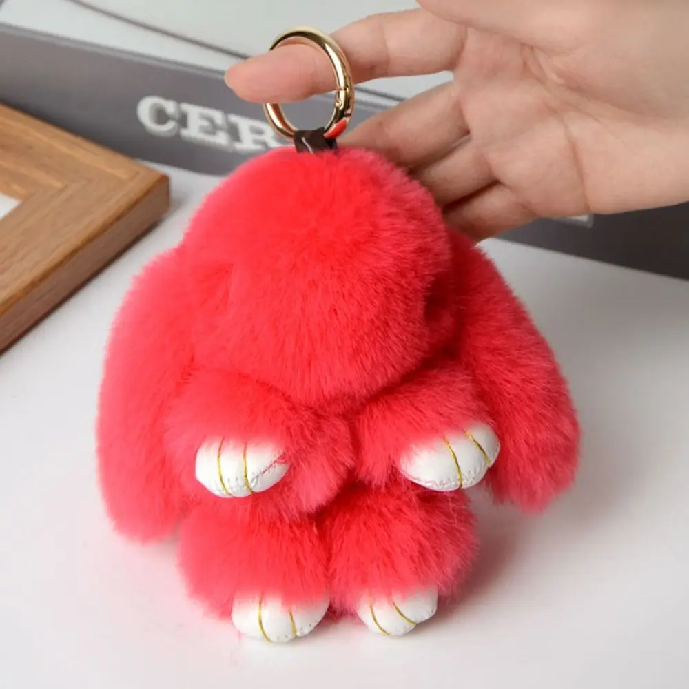 LLavero de pompón de piel, llavero de conejito de plácer a la moda, bonito juego, muñeco de conejo muerto, llavero de piel de conejo suave de 18cm para novia