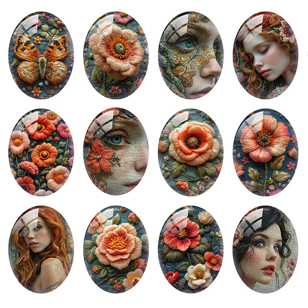 Random Mixed Round/Oval/Square Flower Plants Girl Butterflies Photo Glass Cabochon Flatback Demo Cameo For Diy Jewelry Making