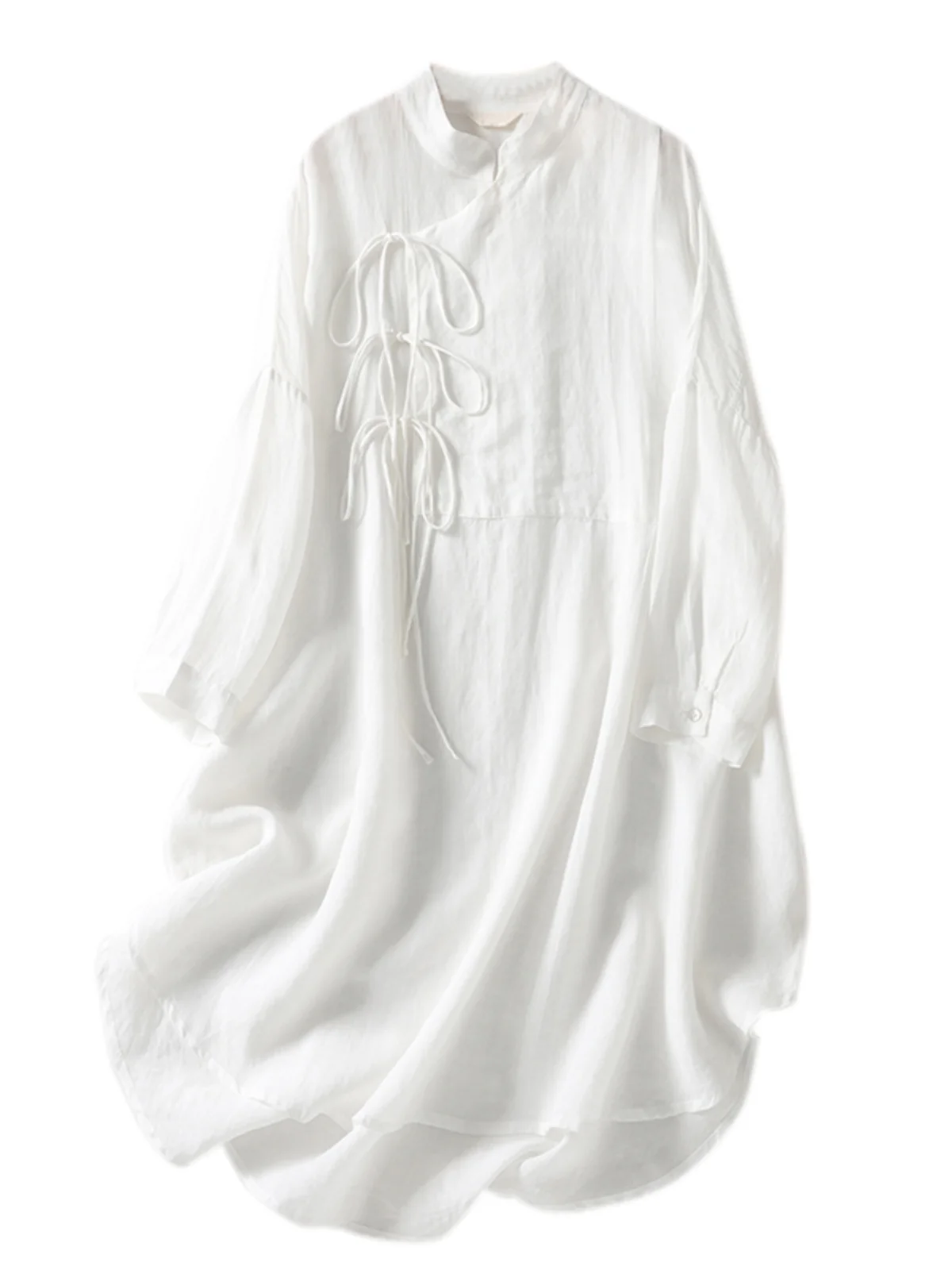 Novo chinês sle solto algodão linho feminino primavera irt dr tradicional nacional faion longo sve comprimento médio dr