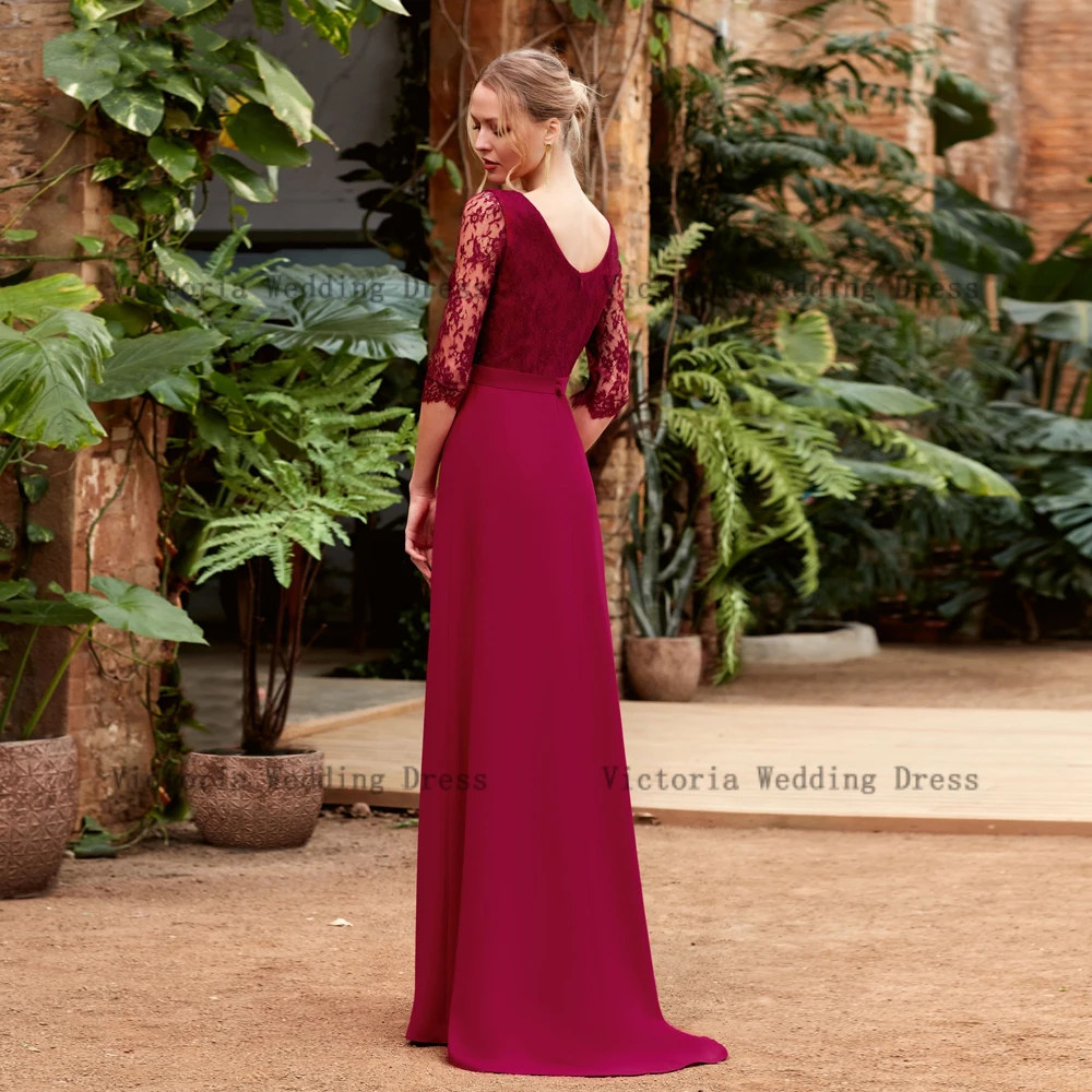 Abiti eleganti personalizzati per la madre della sposa a trapezio o collo mezze maniche abiti da festa di nozze fiori di pizzo lunghi fino al pavimento