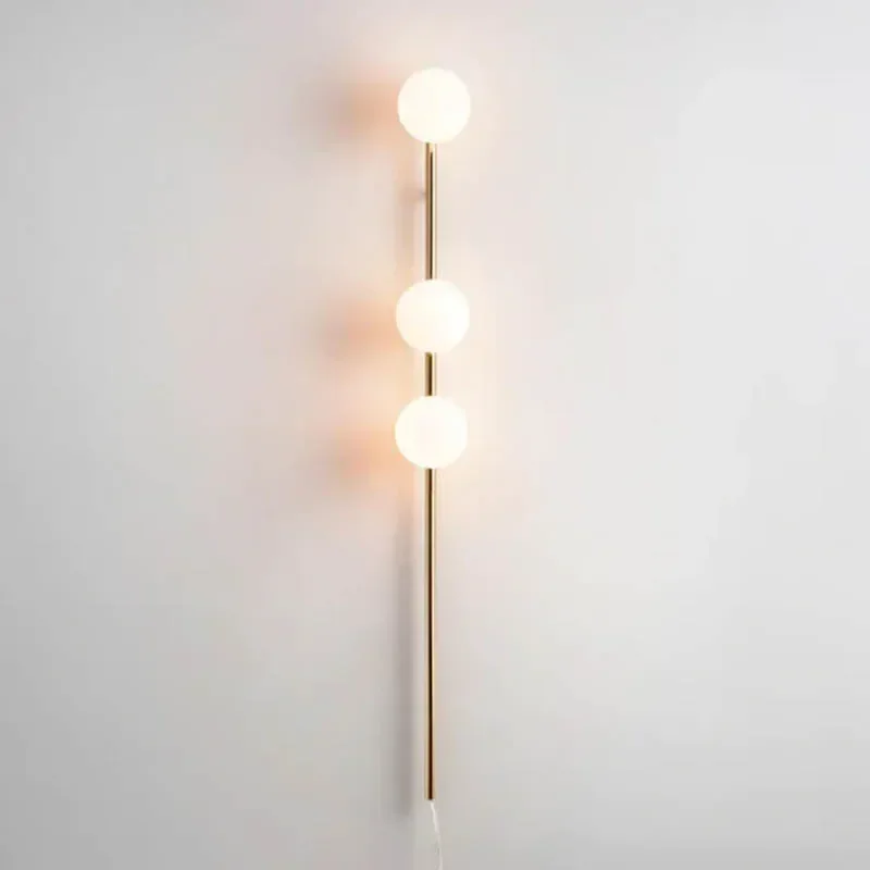 Long Led Wall Light with Cable Plug Glass Round Ball Indoor Wall Lamp  for Living Room Bedroom Showroom Studio Room Decor