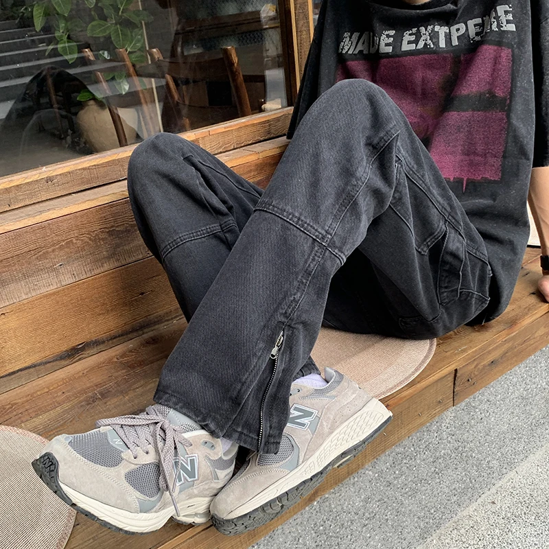 

Джинсы на молнии Дизайн Черные джинсы Процесс ферментации для облегающей мужской одежды Широкие брюки