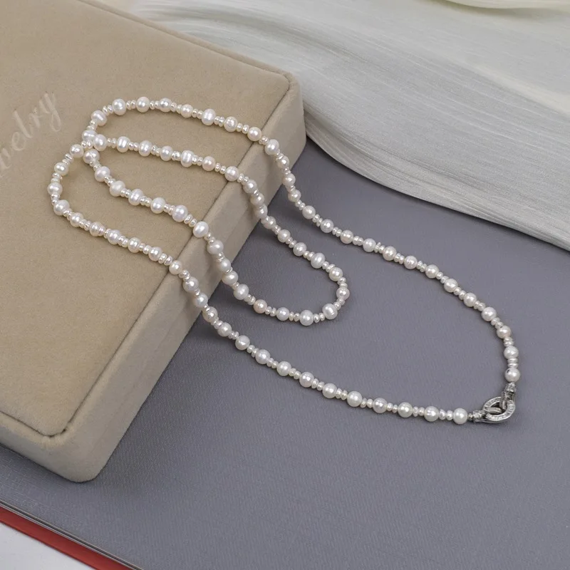 

Double Layer Natural Freshwater Necklace Women, Popular High-End Elegant Niche Sweater Chain