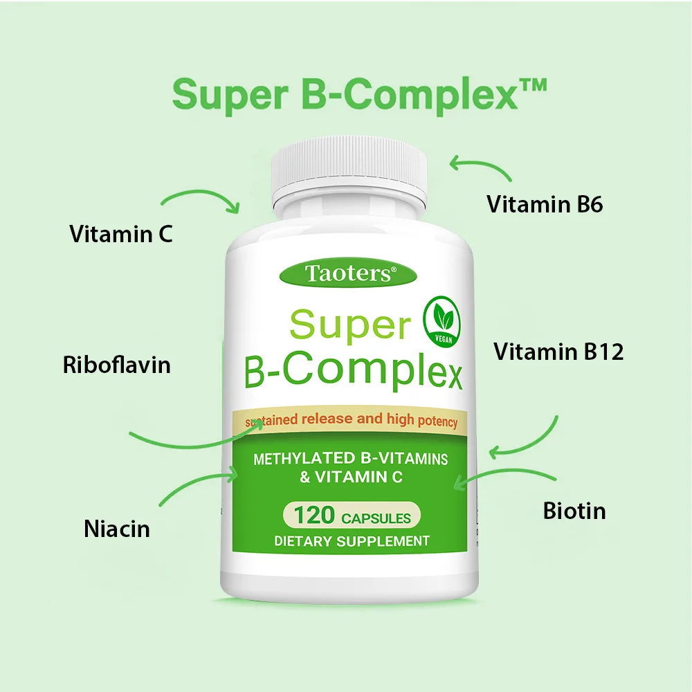 Super B-Complex – مجمع B المستدام الميثيل والفيتامين C والطاقة ووظيفة القلب والدماغ، نباتي #5