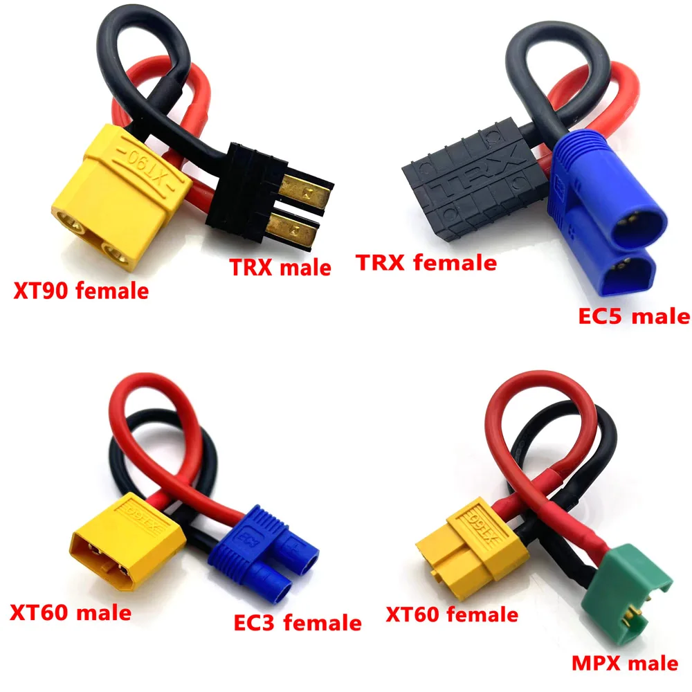 XT30 XT60 XT90 EC5 EC3 XT TPX MPX T Plug Female to Male Adapter Connectors 10cm Connector for RC Lipo Battery Charger Parts DIY