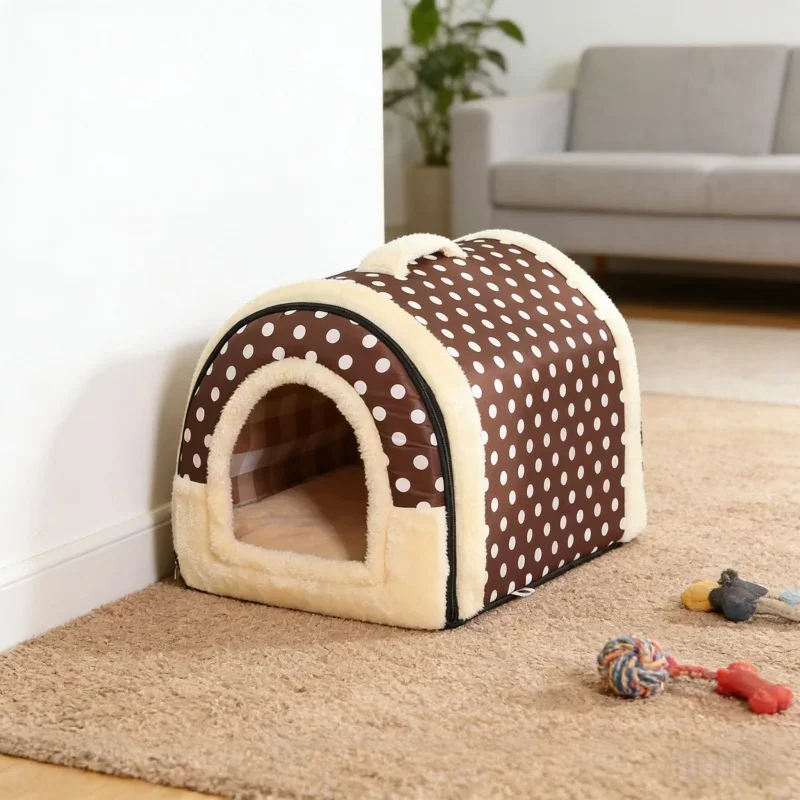 Portable All Season Pet Nest 1pc Winter Autumn Warm Cat Bed Semi Enclosed Foldable Small Medium Dog Kennel Pet Daily Accessory