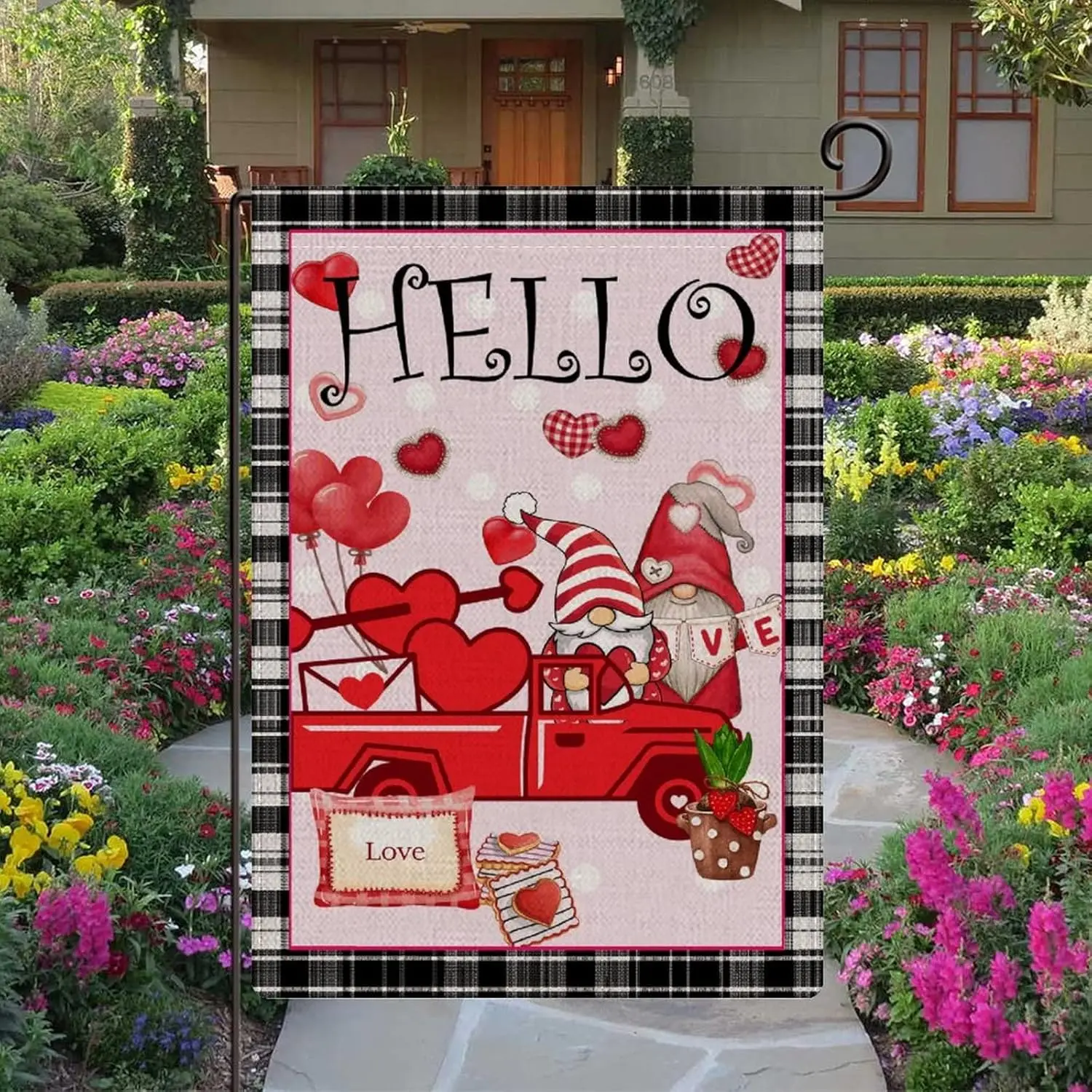 Hello Love Valentines Day Red Truck Heart Balloon Garden Flags 12x18 Double Sided Decorative Funny Valentines Gnome Yard Fla yyi