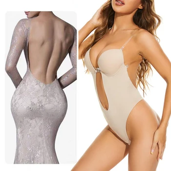 Bodysuit Shapewear Backless iç çamaşırı seksi tanga kadın düğün zayıflama Leotard sutyen ile korse seksi Bodysuit Faja vücut şınav
