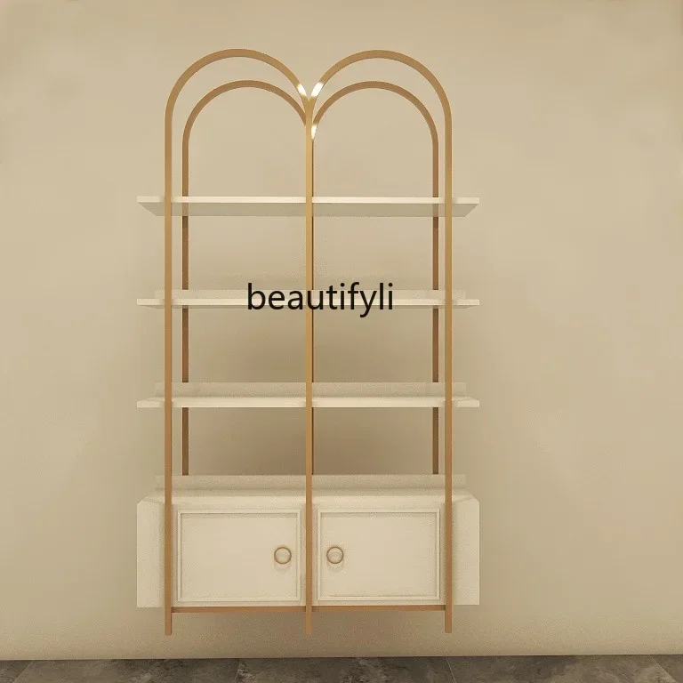 Beauty Salon Display Cabinet Cosmetics Shelf Nail Salon Product Storage Display Shelf Floor with Light