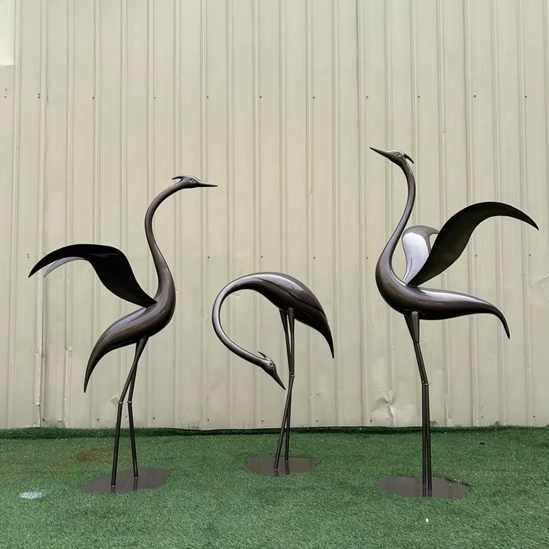 

Copper-like crane pool, stainless steel decorative sculpture ornament for landscaping
