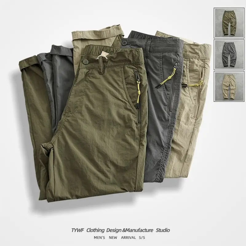 

Outdoor Quick Dry Workwear Casual Pants Men's Elastic Waist Waterproof Light Weight Speed Dry Slim Straight Long Trousers