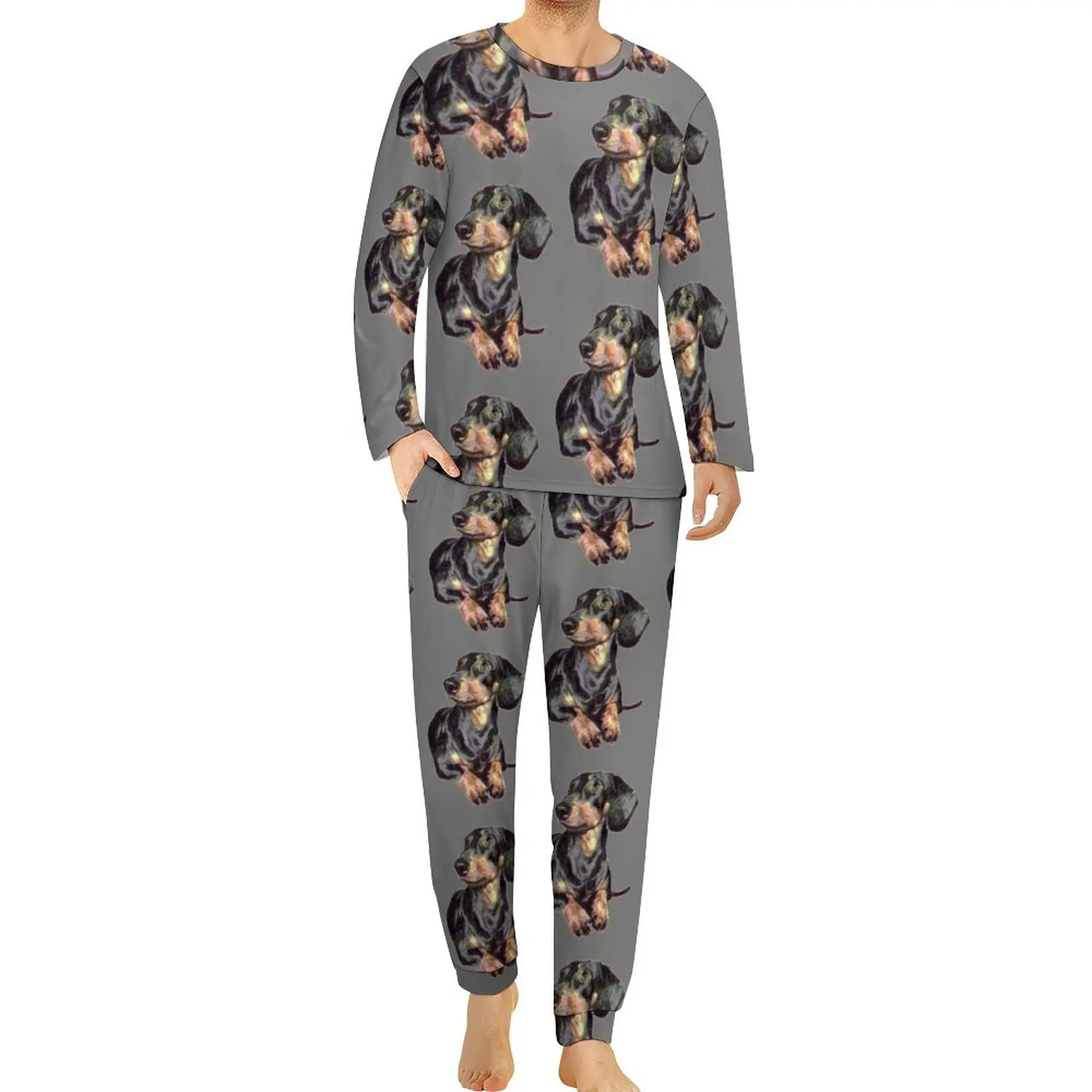 Dachshund Pajamas Men Dog Pet Lovely Sleepwear Daily Long Sleeves Two Piece Home Printed Pajama Sets Big Size