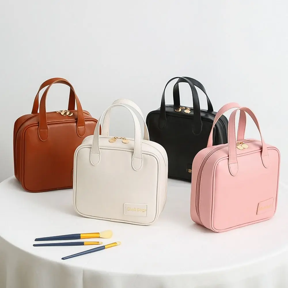 Borse per cosmetici portatili in pelle PU semplice borsa quadrata portatile piccola borsa per il trucco borsa da viaggio per articoli da toeletta