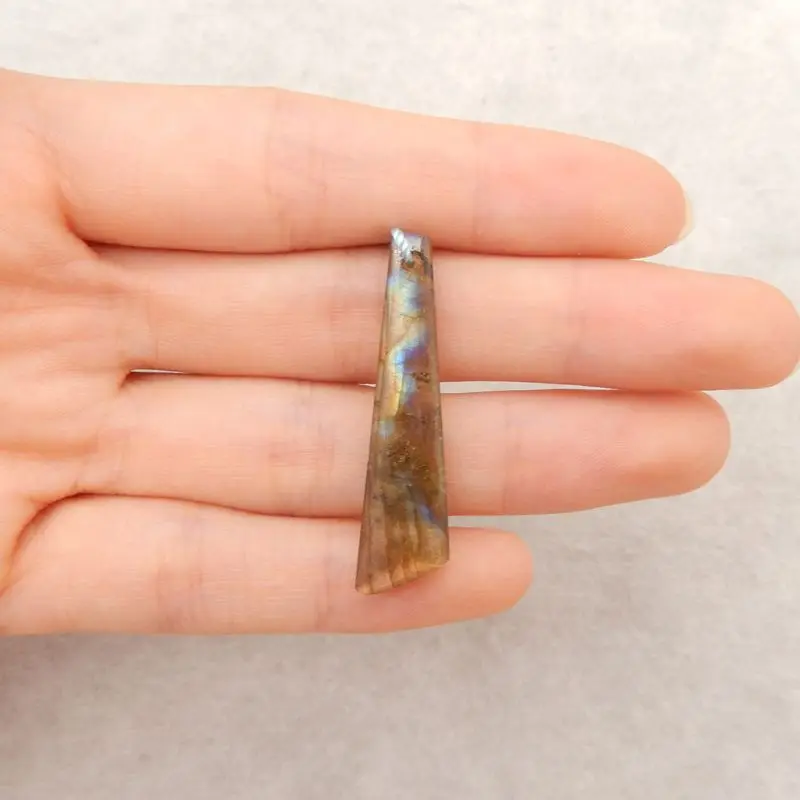 

Natural Labradorite Trapezoid Pendant Iridescent Gemstone Multicolor Flash 37x10x4mm 2.1g for Edgy Artisanal Jewelry