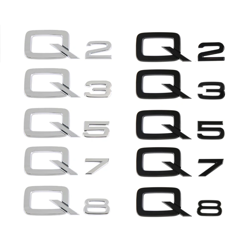 Letras e Números 3D para Audi Q Series, Car Fender, Logotipo Tronco Traseiro, Preto, Prata, ABS, Q2, Q3, Q5, Q7, Q8, Emblema