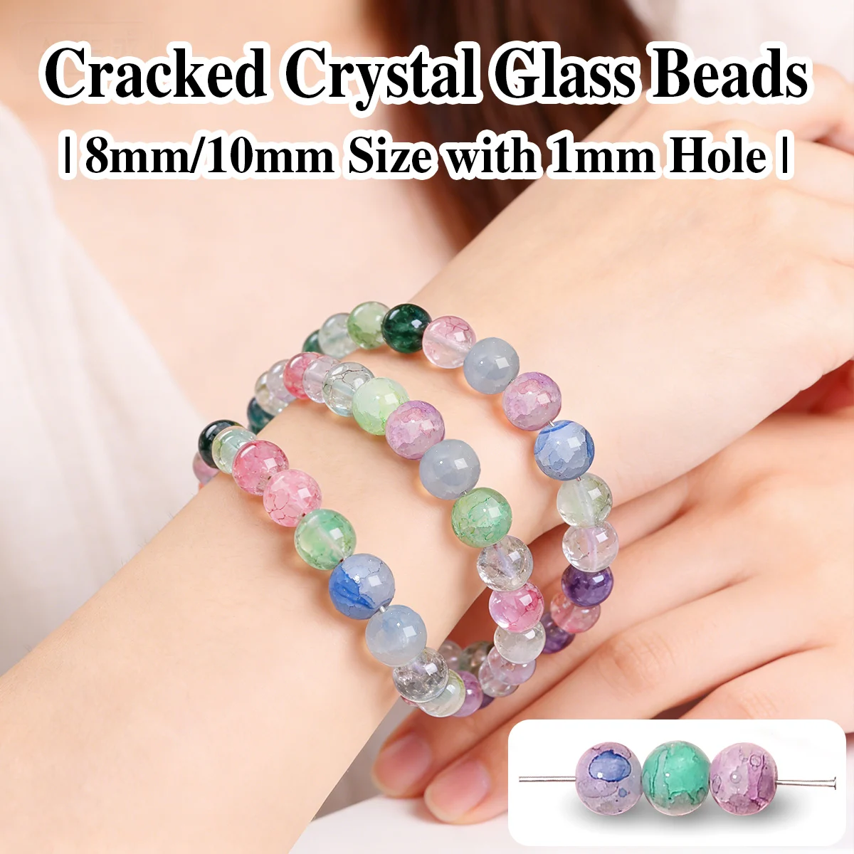 

8/10mm Cracked Crystal Glass Beads With 1mm Hole for DIY Jewelry (Bracelet/Necklace) Making Supplies & Accessories 50/20pcs/pack