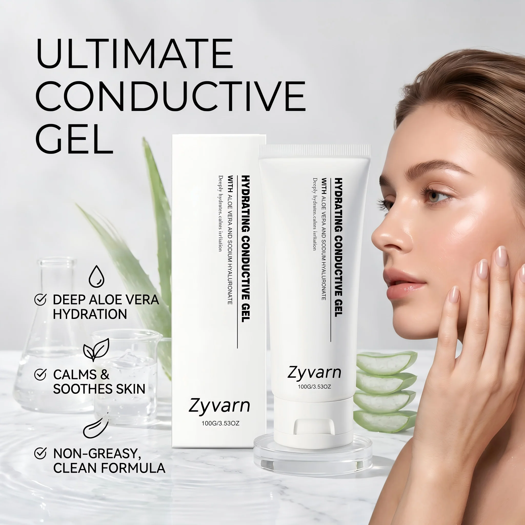 Aloe Vera Hydrating Gel for Beauty Devices Moisturizing Softening Skin Reduce Redness Hydrating Calming Skin Reduces Irritation