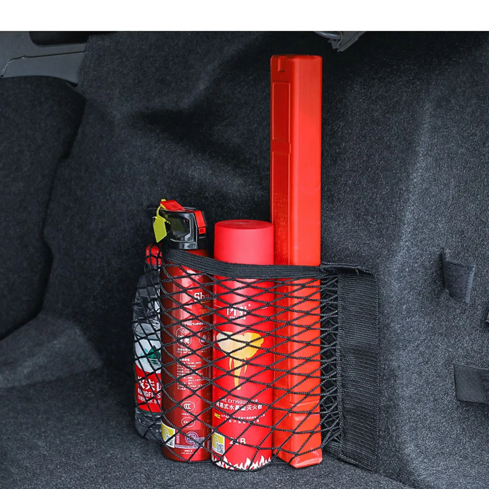 Car Storage Net Bag Car Interior Products Trunk Storage Artifact Car Fire Extinguisher Holder Elastic Hook And Loop