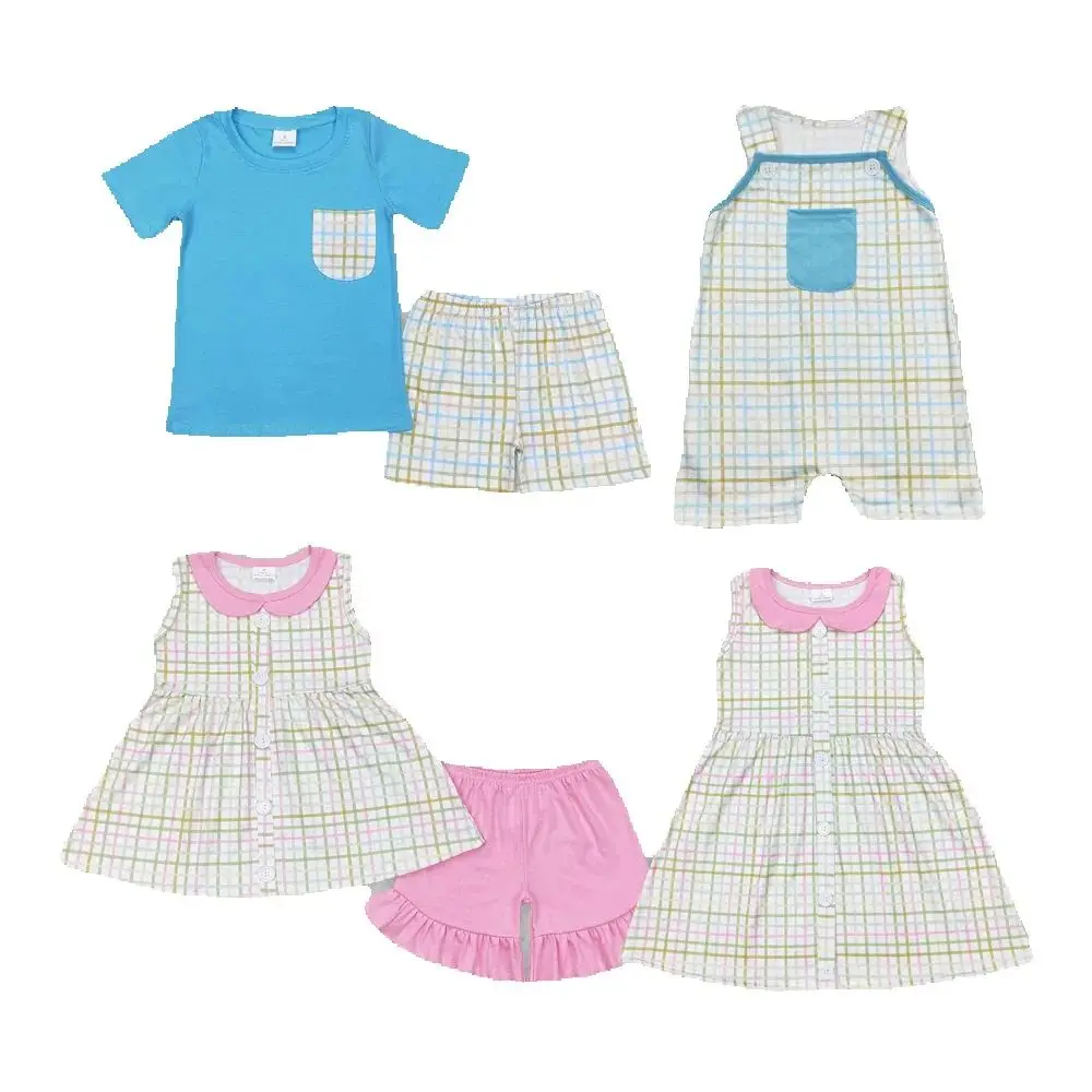 Sibling Baby Girls Easter Green Pink Checkered Boys Clothes Suits