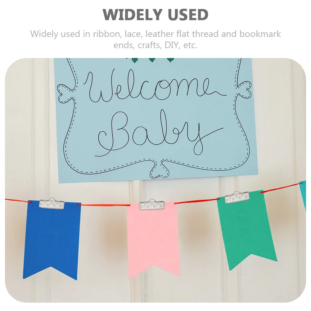 

50Pcs Copper Ribbon End Clamps Sturdy Waistcoat Buckles Flat Wire Clips DIY Jewelry Fasteners Clasp for Necklaces Bracelets