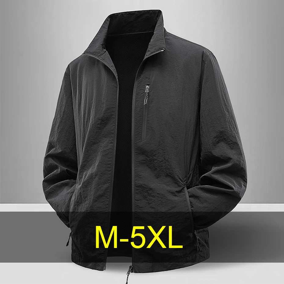 

Summer Thin Jacket Men Breathable Jacket Fashion Casual Solid Color Camp Jackets Coats Male Big Size 5XL Outerwear