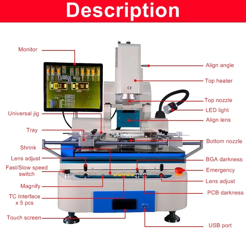 LY-G900A industrielle halbautomat ische 3 Zonen max 61x48cm Heißluft ausrichten bga Nacharbeit station 220v 8400w für große Chipsätze Motherboards