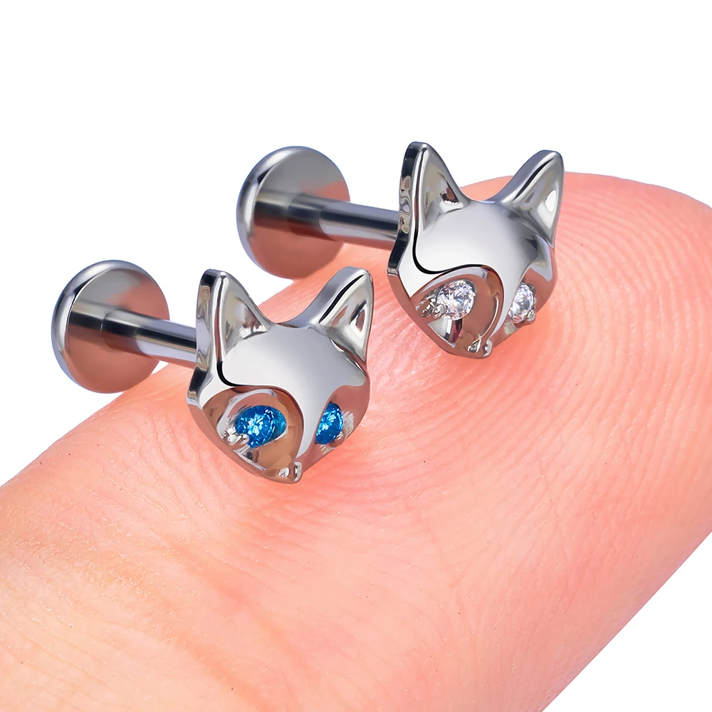 G23 Titanium Piercing labret Nasal nail stud Earring for women ASTM F136 Body Jewelry Cute animals internal thread  Piercing