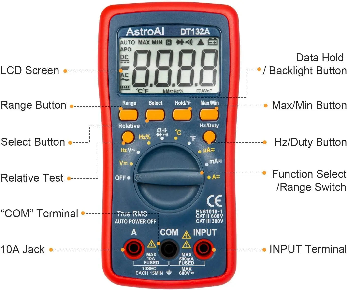 Multimetro digitale CA CC TRMS 4000 conteggi + multimetro digitale tester batteria 1,5 V/9 V/12 V
