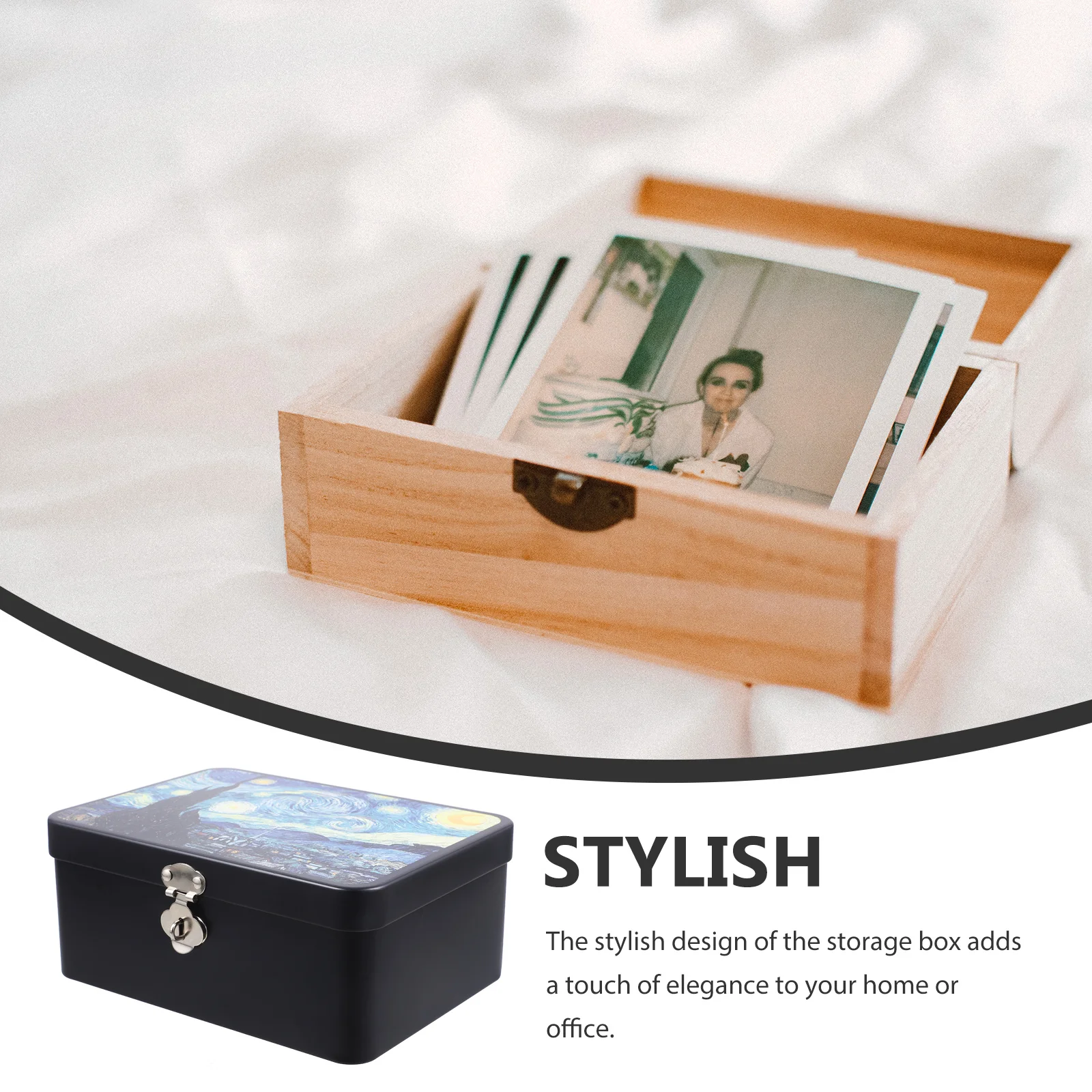 

Vintage Storage Box Tinplate Lockable Metal Case for Jewelry Keepsake Desktop Organizer Portable Multipurpose Container