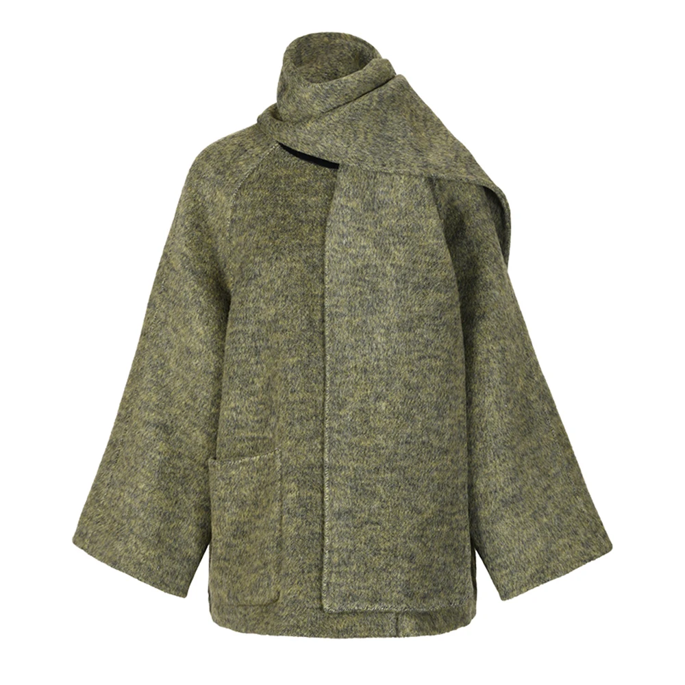 

Пальто женское двустороннее шерстяное утепленное STUDIO, осенне-зимнее, новое, модное, с воротником-шарфом, свободного кроя