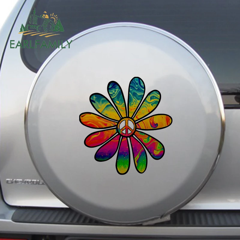 

EARLFAMILY 43cm x 40.4cm for Tie Die Flower Power Peace Decal Funny Car Stickers Scratch-Proof Sunscreen Personality Decoration