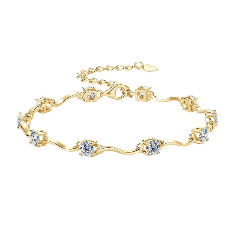 

ZFSILVER Fashion Classic Trendy 925 Silver Moissanite 3ct Wave Chain Bracelet Charm Women Accessories Jewelry Party Gift BMO-068