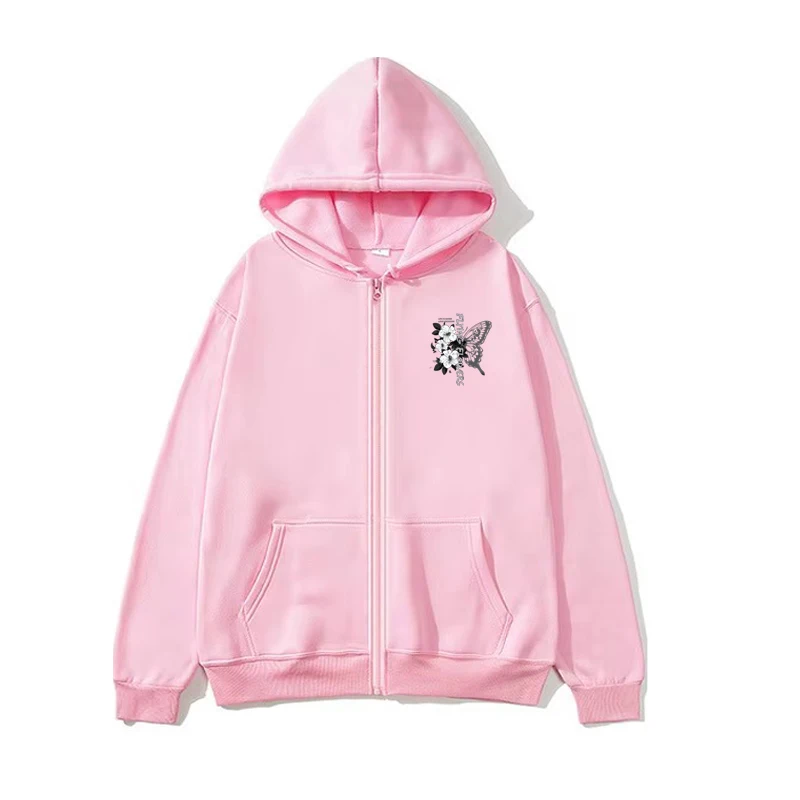 New Trendy Zip-Up Printed Hoodie with Front Pockets Harajuku Style Unisex Plus Size Cardigan Sweatshirt Autumn Winter HoodedCoat