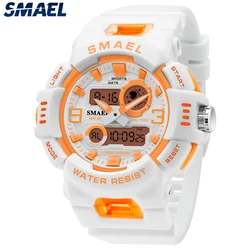 SMAEL Women Quartz Watch Sports Watches 50M Waterproof Wristwatches Dual Time Fashion White Clock 8083 Lady Digital Watches