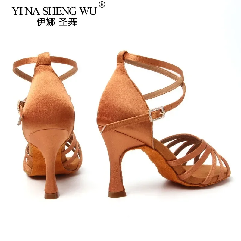 Adult Women Latin Dance Shoes Ballroom Tango Indoor Dancing Shoes High Heels 8.5cm Suede Soles Professional Dance Practice Shoes