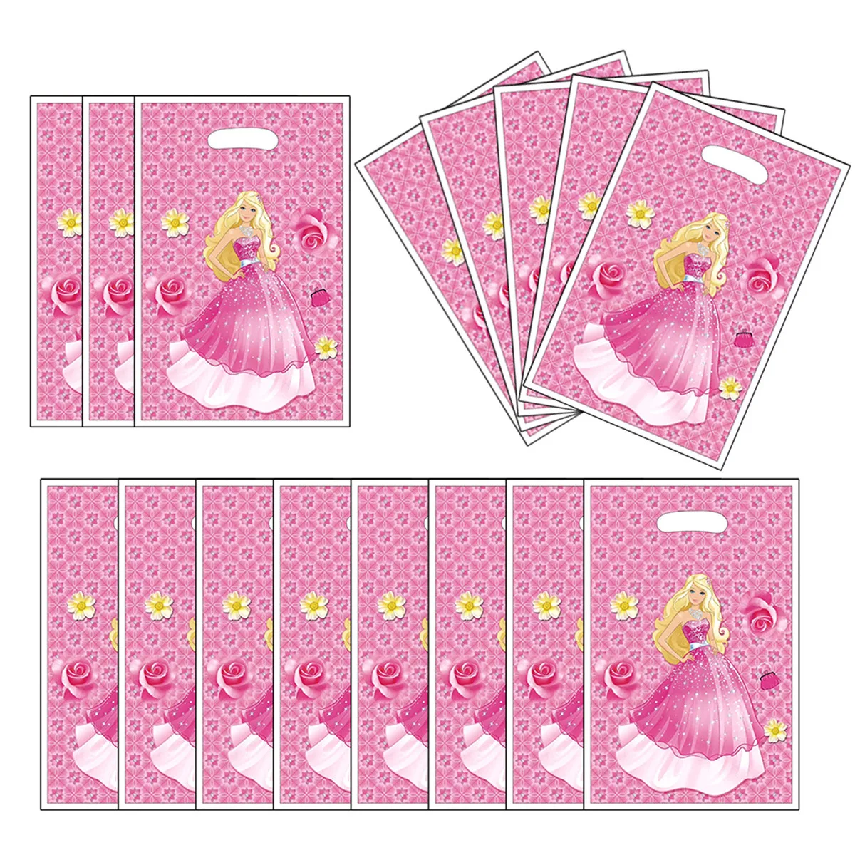 Decoração do partido do aniversário do tema Barbie, saco plástico rosa, saco de doces, saco do presente, fontes do chuveiro do bebê, 20pcs