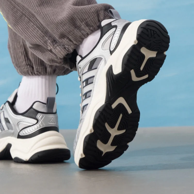 Adidas Gray White Black Chunky Sneakers for Women Men Lightweight Breathable Running Shoes Soft Cushion Non-Slip Thick Sole