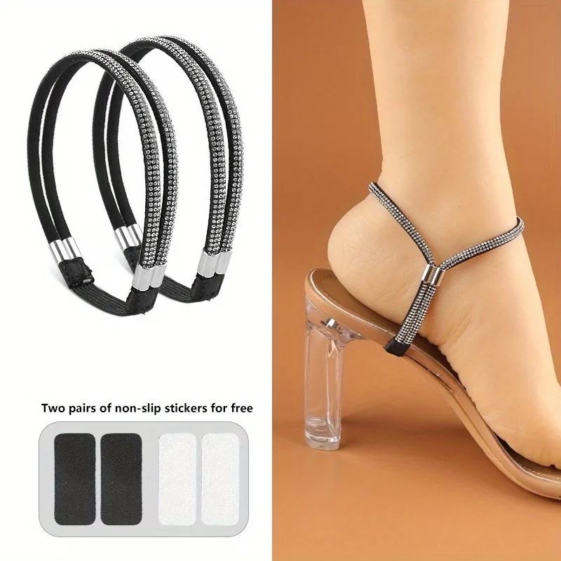 1Pair Rhinestone High Heels Shoes Band Anti-loose Women Diamond Shoelaces Anti-drop Heel Straps Belt Drill Elastic Fixed Belts image 5