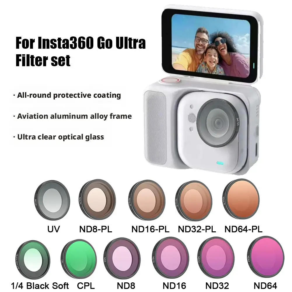فلتر كاميرا مناسب لـ Instal360 Go Ultra Filter CPL/UV/ND8 16 32 64/PL 1/4 مجموعة عدسات مرنة ناعمة سوداء 11Style 2025 جديد