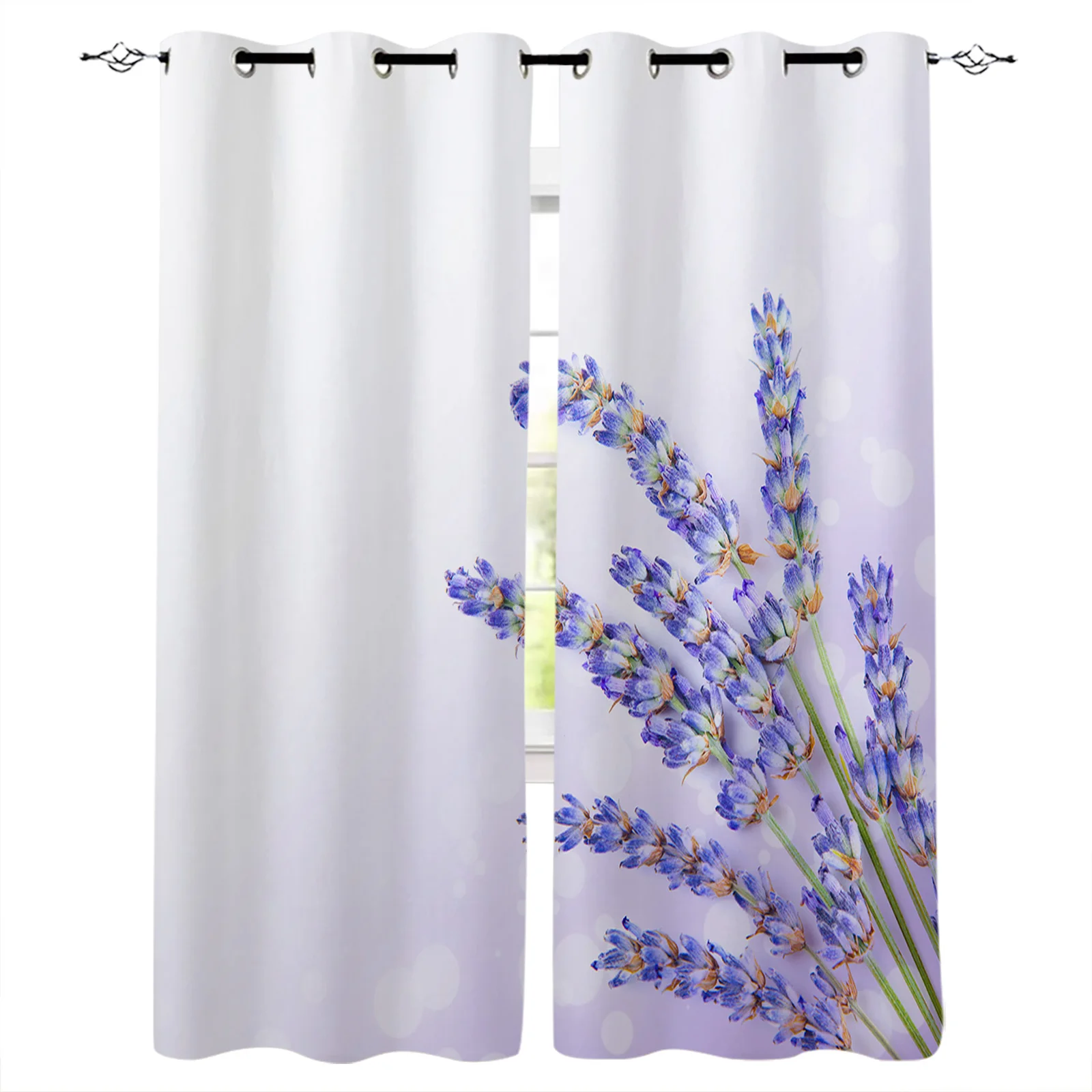 Lavender Purple Flower Bloom Aromatic Print Window Curtains Luxury European Curtains for Living Room Balcony Hotel Cafe Drapes