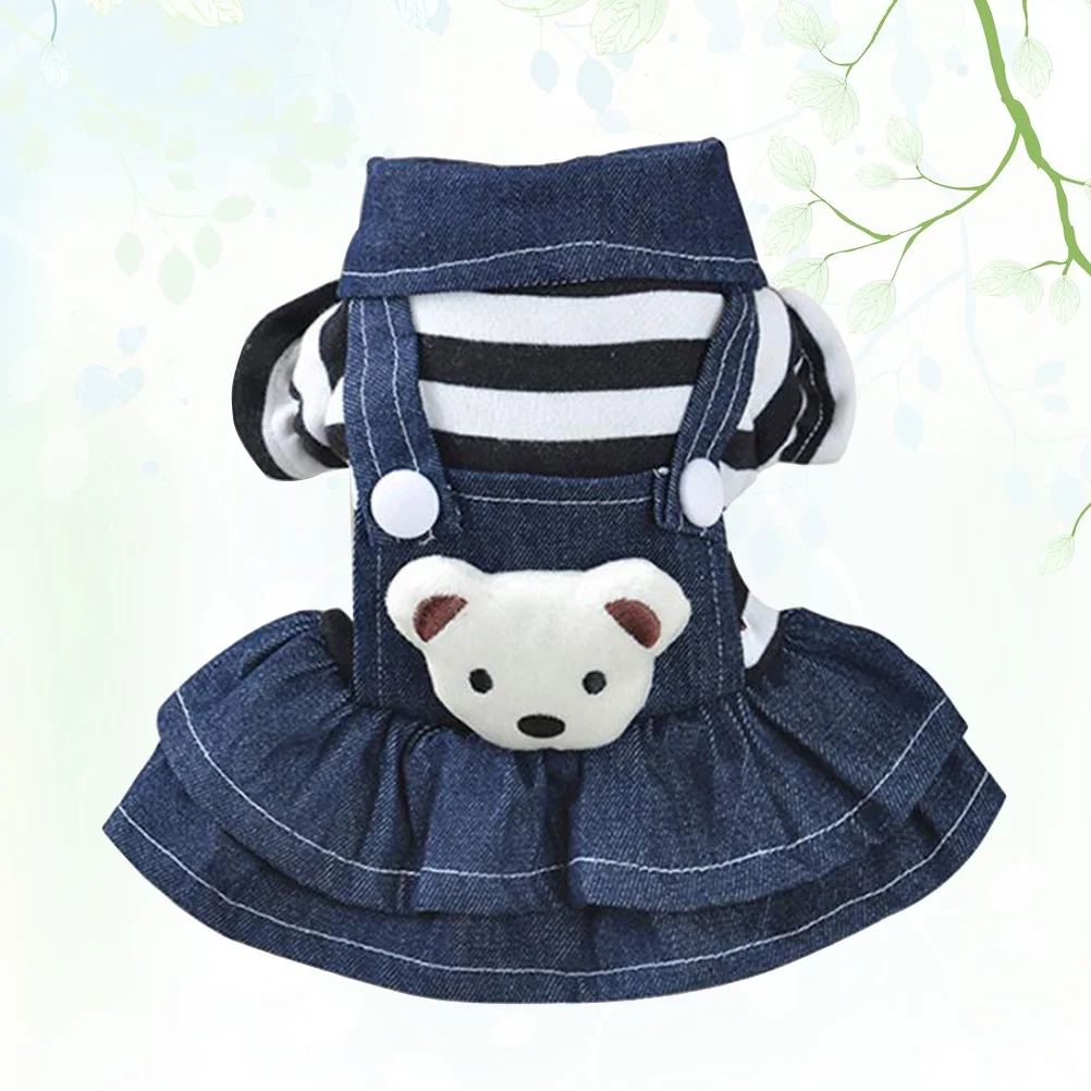 

Adorable Bear Strap Small Dog Dress Pet Apparel Cute Puppy Clothes Denim Outfit For Dogs Summer Winter Xs