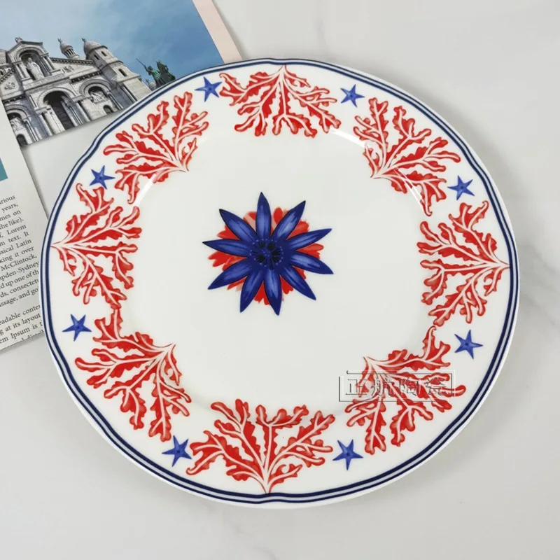 

French Style Ceramic Steak Plates Four Piece Set High Aesthetic Tableware for Home Dining Experience