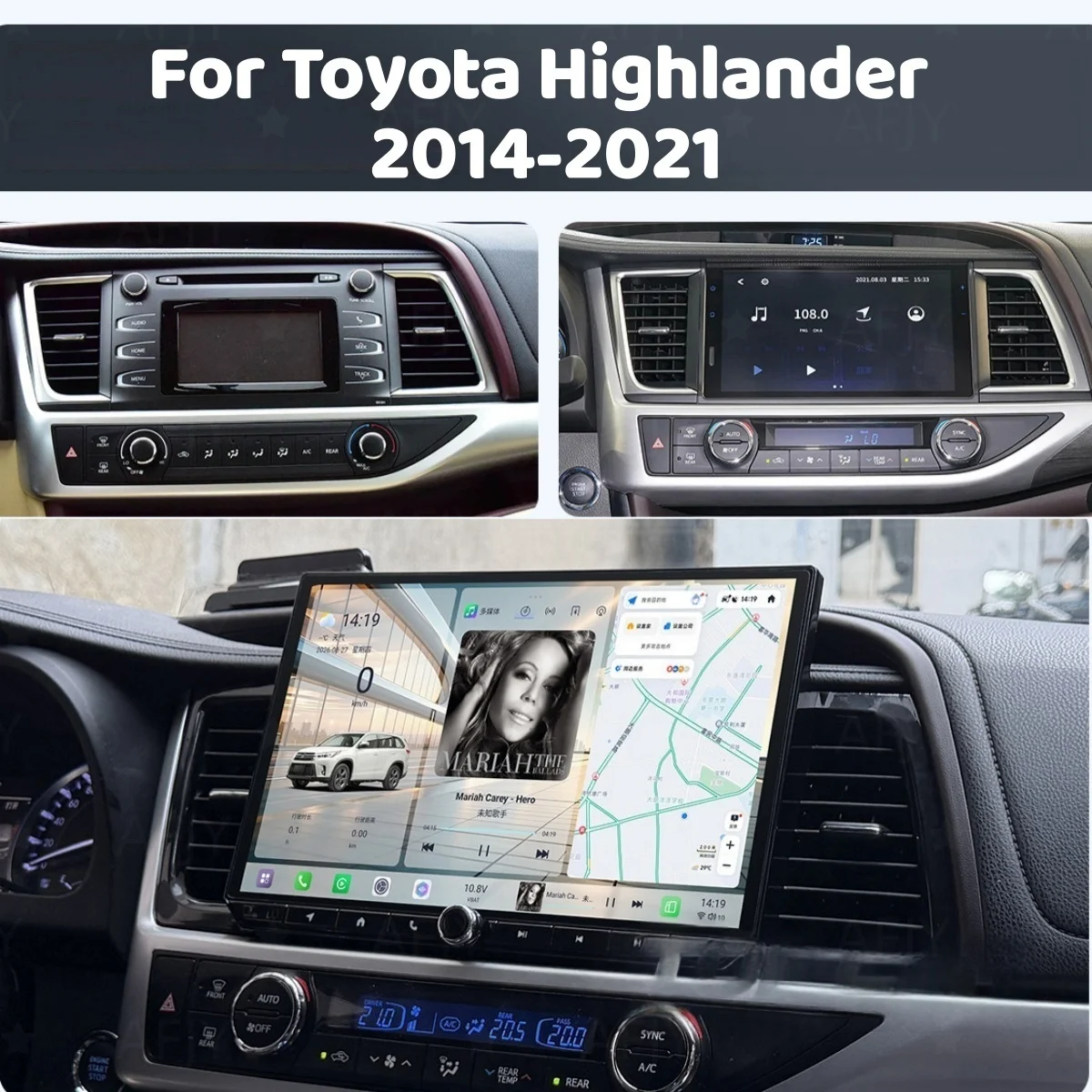 For Toyota Highlander 2015 2016 2017 2018 -2021 13 inch Radio Carplay Navigation Multimedia Player GPS Android Auto QLED Screen