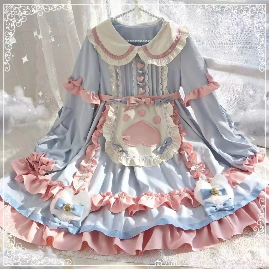 

Cosplay sweet maid Lolita dress Japanese cute Loli girl Lolita long sleeved dress cute princess lo costume