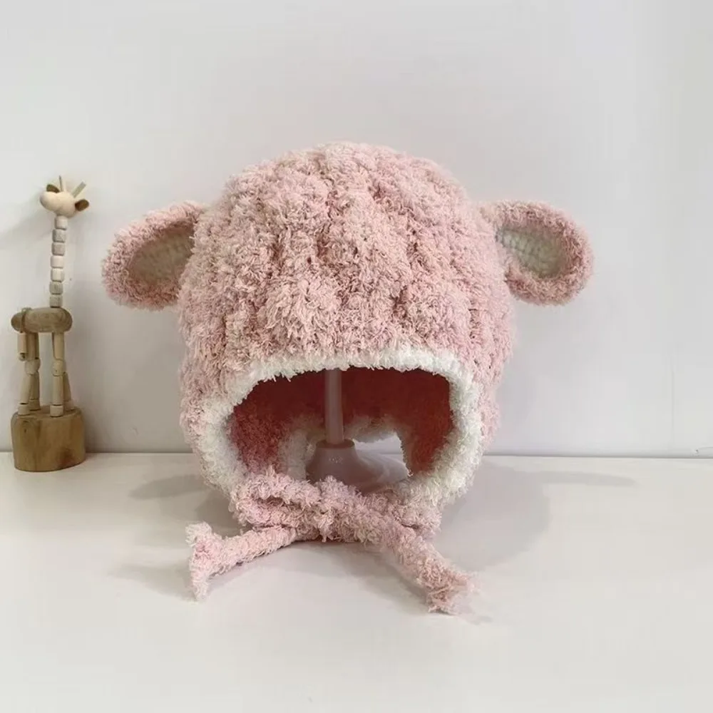 

Lamb Plush Animal Hats Scarf Solid Color Korean Style Children Fleece Hat Cartoon Fashion Design Plush Hat with Scarf Baby