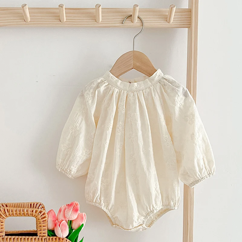 0-2 Years Newborn Clothes Baby Girl Bodysuit Embroidery Floral Long Sleeve Infant Jumpsuit Newborn Romper Baby Clothes Korea