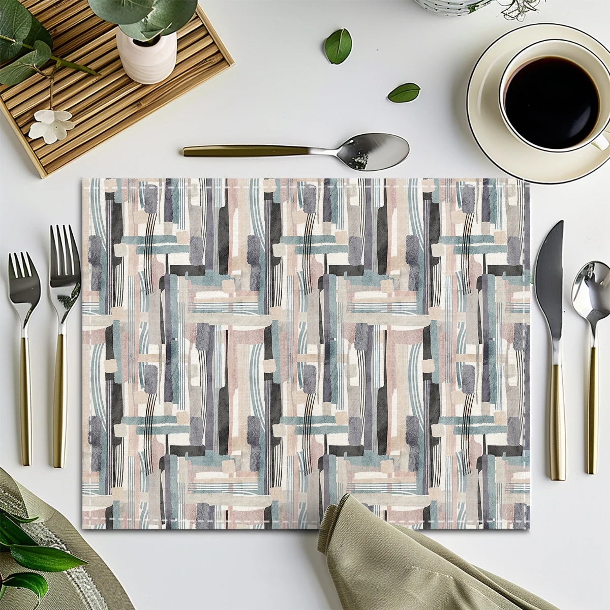 Watercolor Floral Pattern Polyester Placemats & Coasters - Decorative Table Linens for Home Dining, Kitchen and Daily Use
