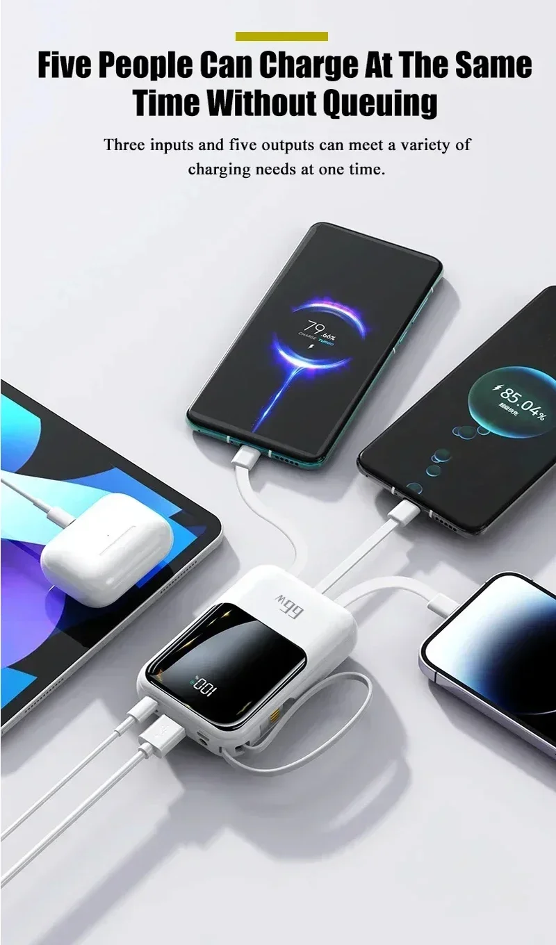 50000mAh Mini Power Bank 66W Super Fast Charging PD 20W Portable External Battery Power Bank for iPhone Samsung Huawei Xiaomi